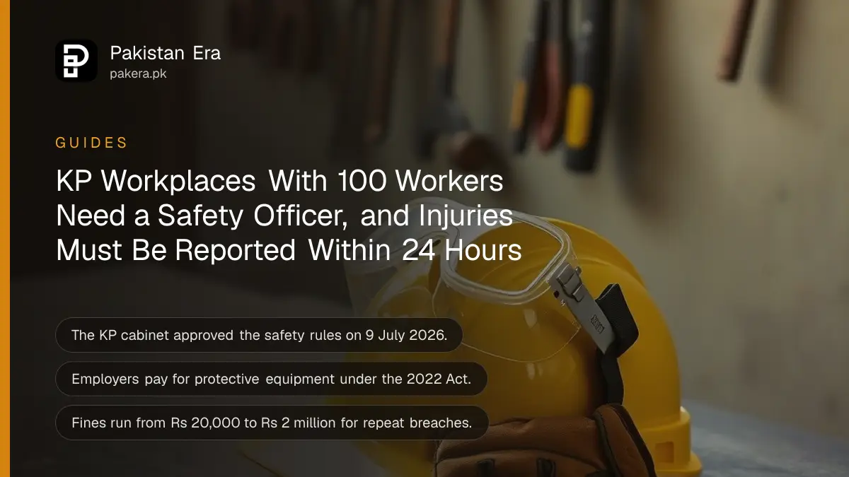 A yellow hard hat, work gloves and safety goggles on a workbench in a workshop in Peshawar