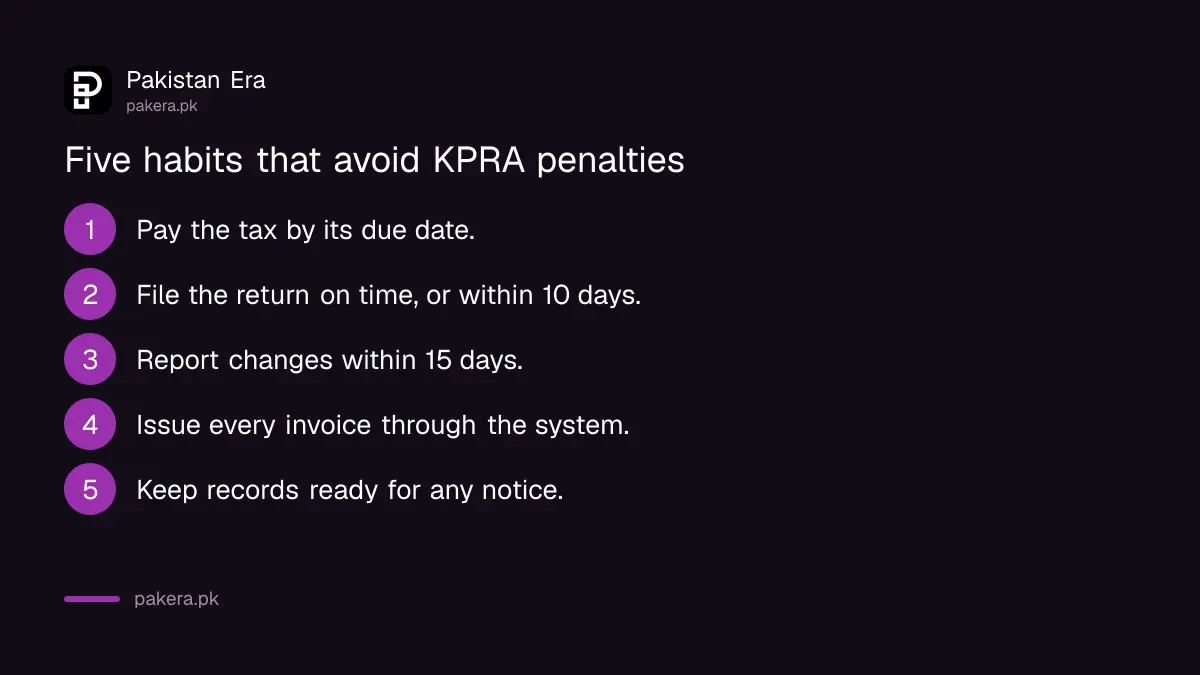 Five habits that keep a Khyber Pakhtunkhwa service business clear of KPRA penalties