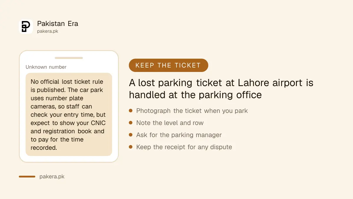 What to do about a lost parking ticket at Lahore airport
