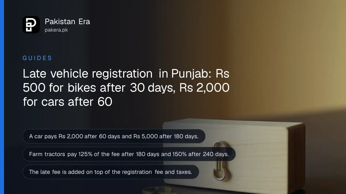 Still life of a small brass key and a wooden block, for a Pakistan guide on late vehicle registration fee punjab