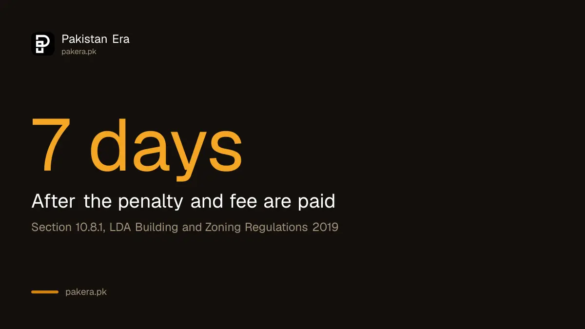 LDA must issue a completion certificate within 7 days after the penalty is paid