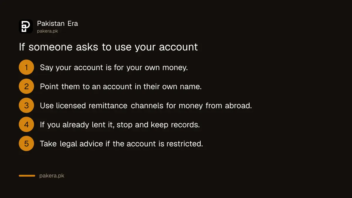 Steps to take when someone asks to use your bank account in Pakistan