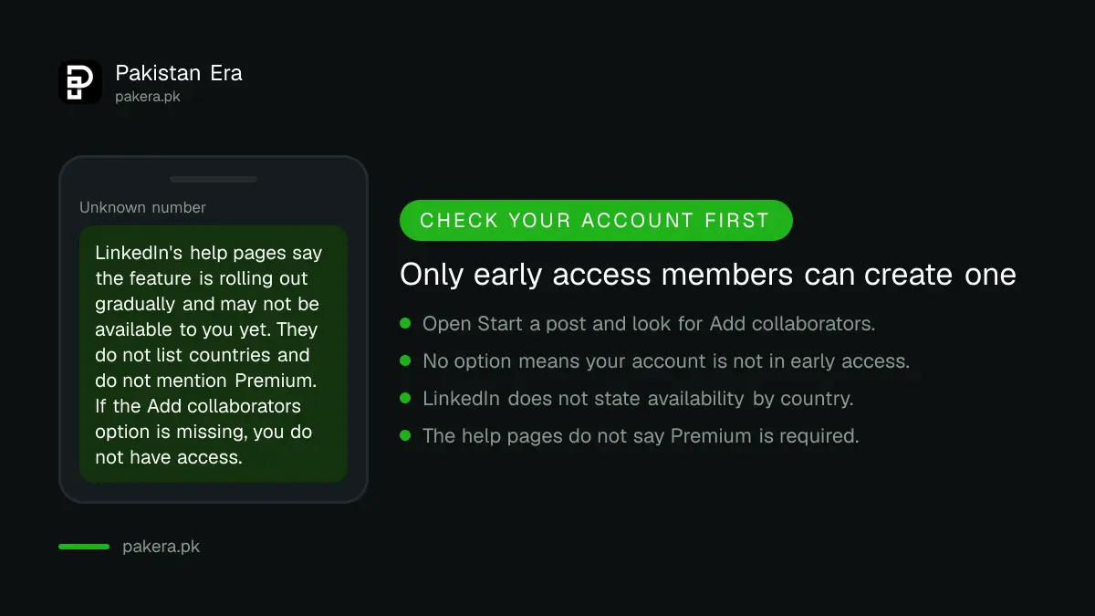 Notice explaining that collaborative posts are in early access on LinkedIn