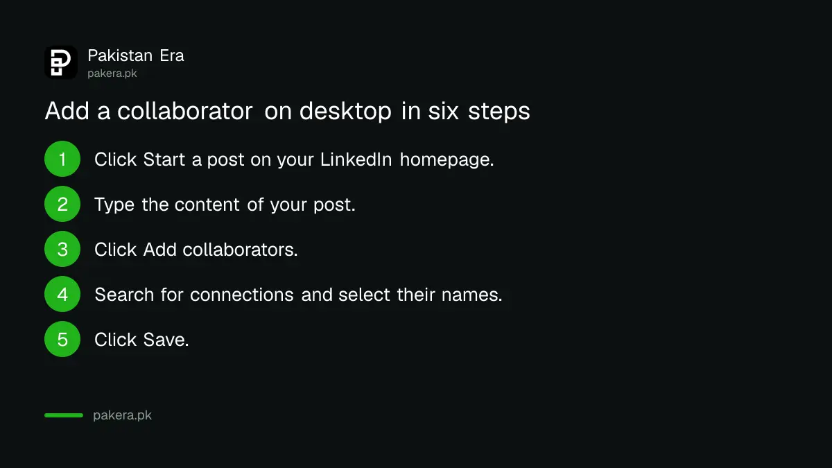 Six steps to add a collaborator to a LinkedIn post