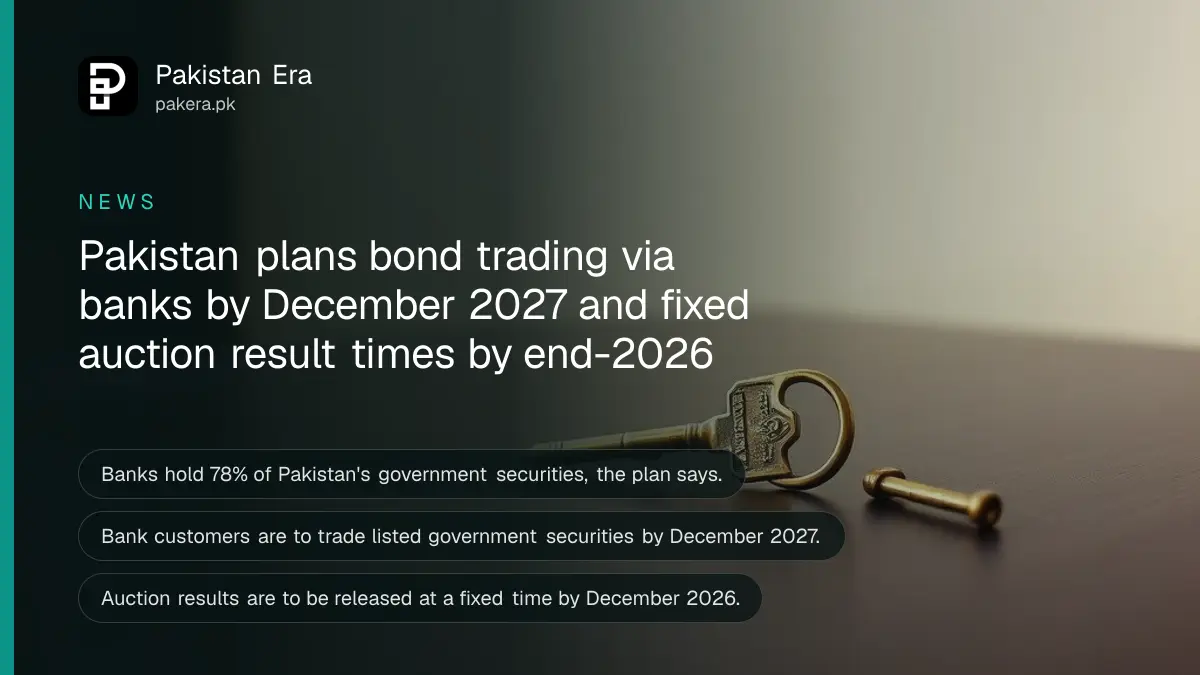 A brass key on a dark wooden table, for an article on Pakistan's local currency bond market action plan