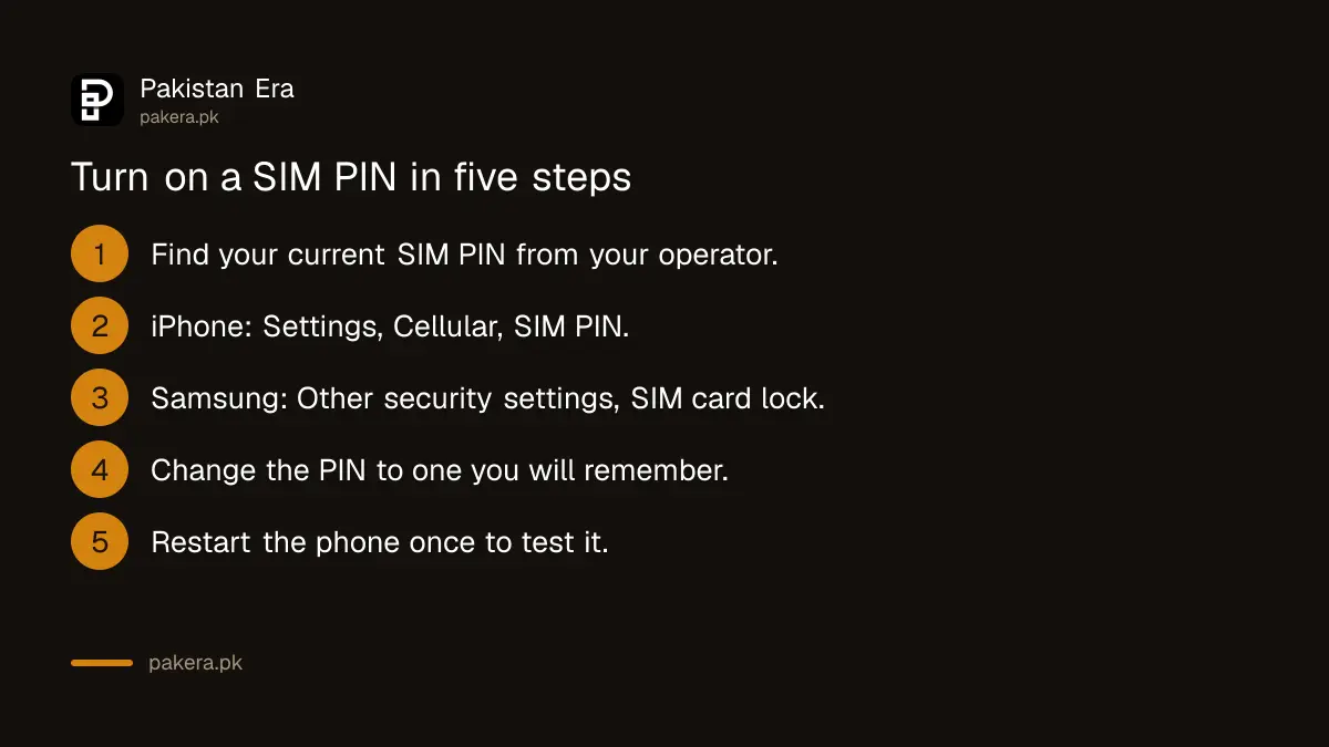Steps to turn on a SIM PIN on iPhone and Samsung phones in Pakistan