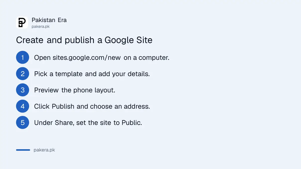 Steps to create and publish a Google Sites website