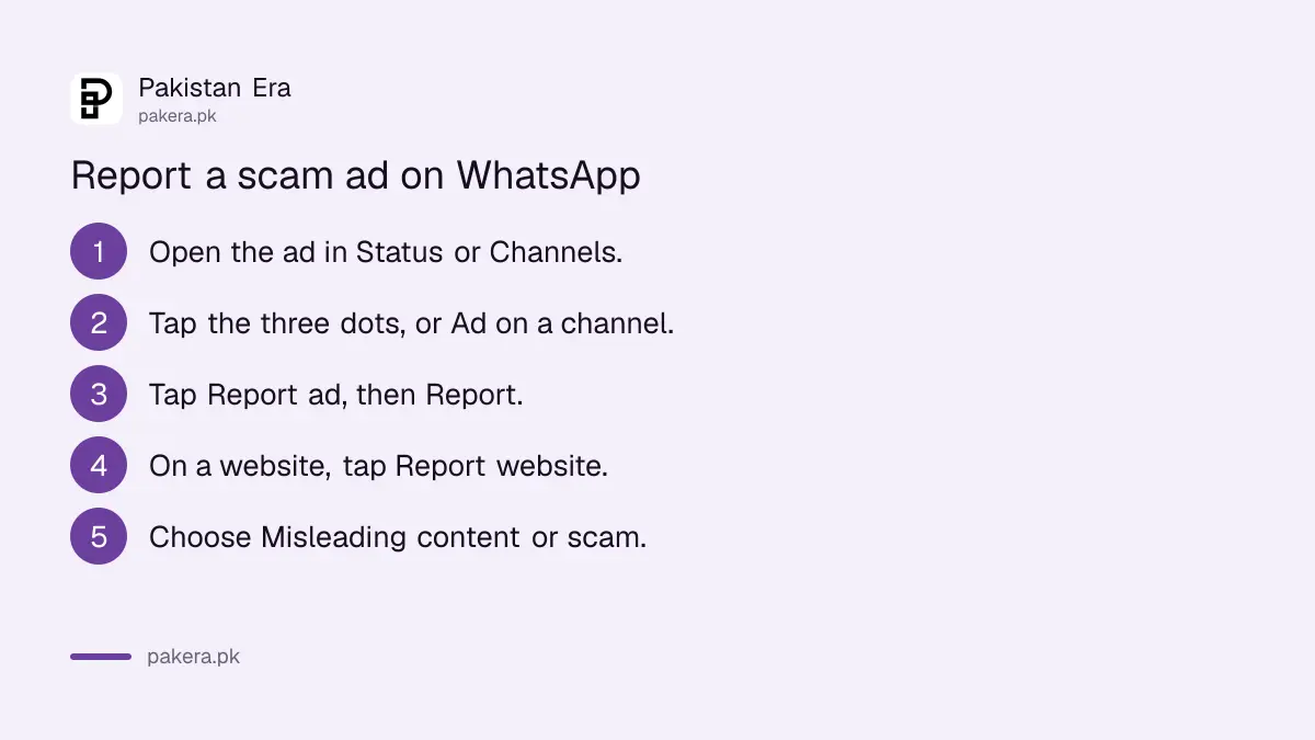 How to report a scam ad or website on WhatsApp Status and Channels