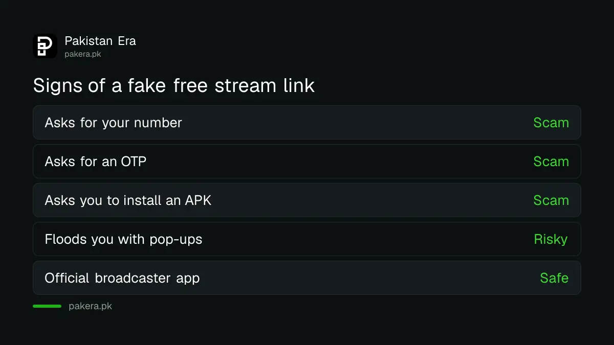Warning signs of a fake free football stream link