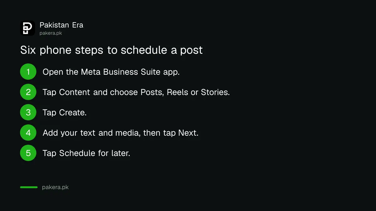 Six phone steps to schedule a Facebook and Instagram post in Meta Business Suite