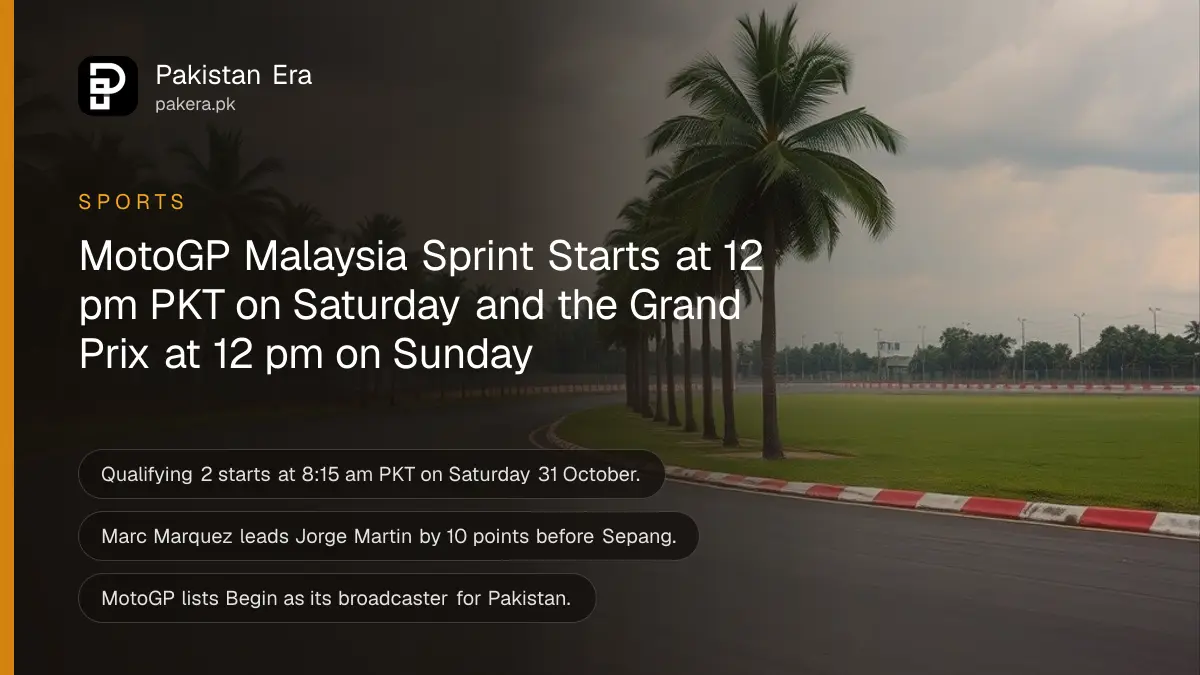 An empty race circuit curving between palm trees and green grass under heavy tropical clouds