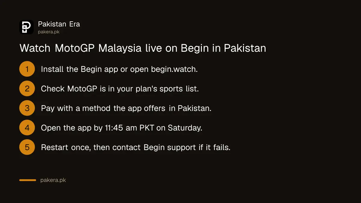 Steps to watch MotoGP Malaysia live in Pakistan on the Begin app