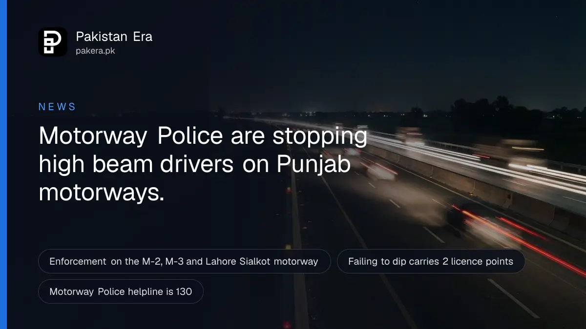 Blurred car headlights and light trails on a dark motorway at night in Punjab