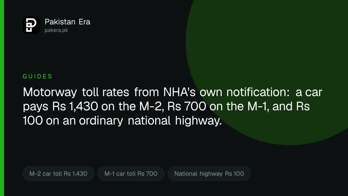 Motorway toll rates in Pakistan for 2026