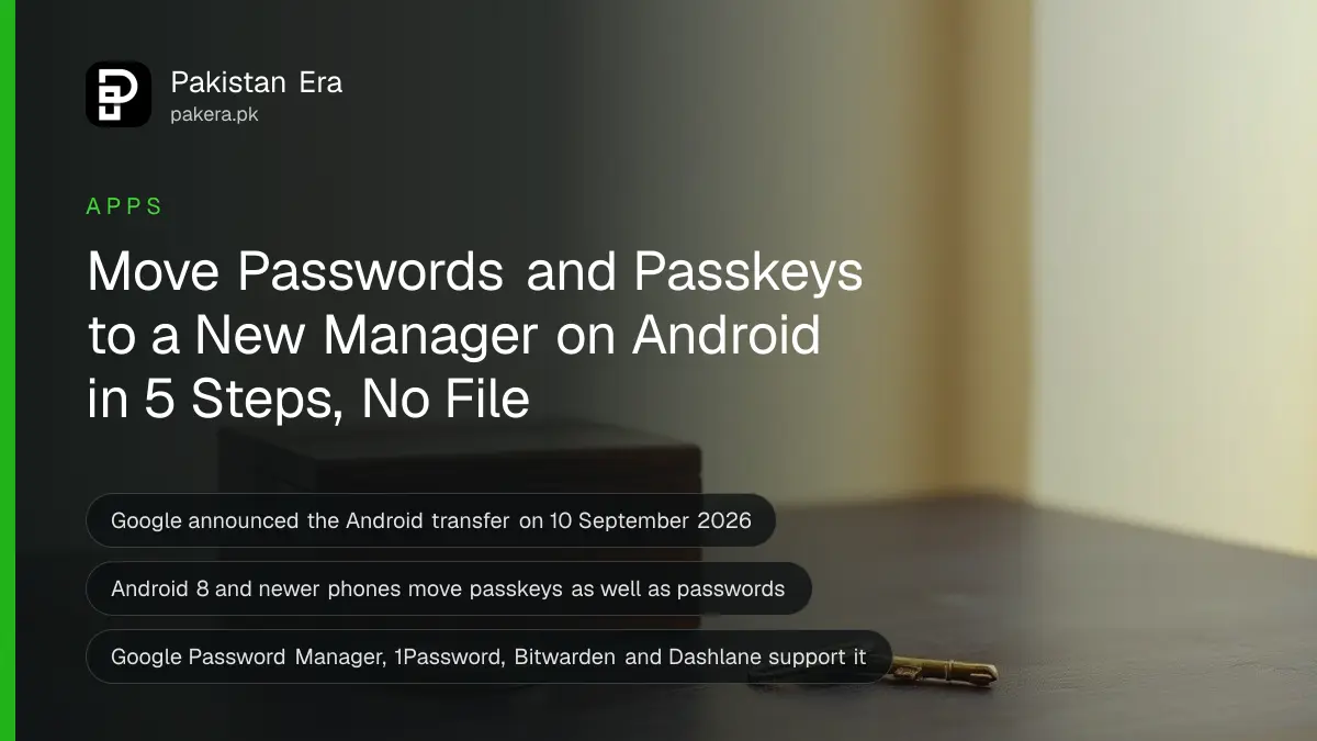 A brass key and small wooden box on a dark wooden table, for a guide on move passwords to new password manager android