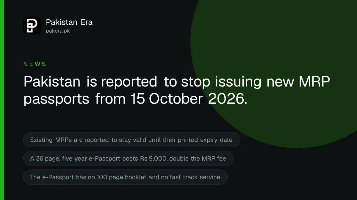 Pakistan to stop issuing machine-readable passports from 15 October 2026, reports say