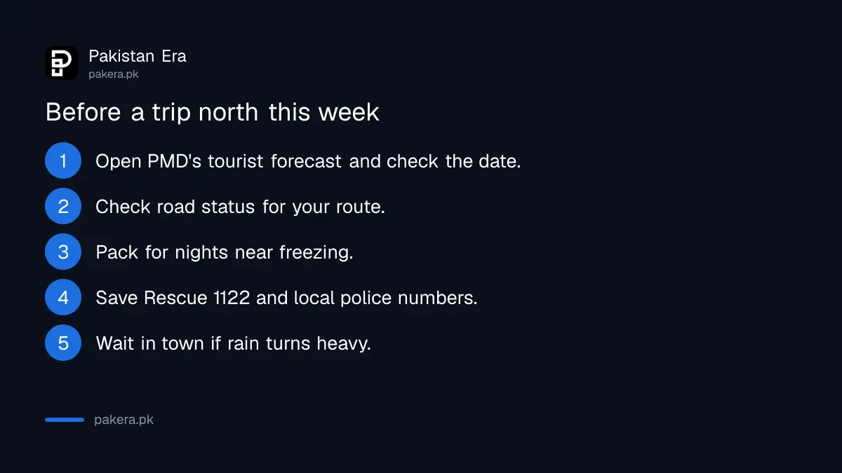 Steps to check PMD's tourist forecast and road status before a trip to northern Pakistan