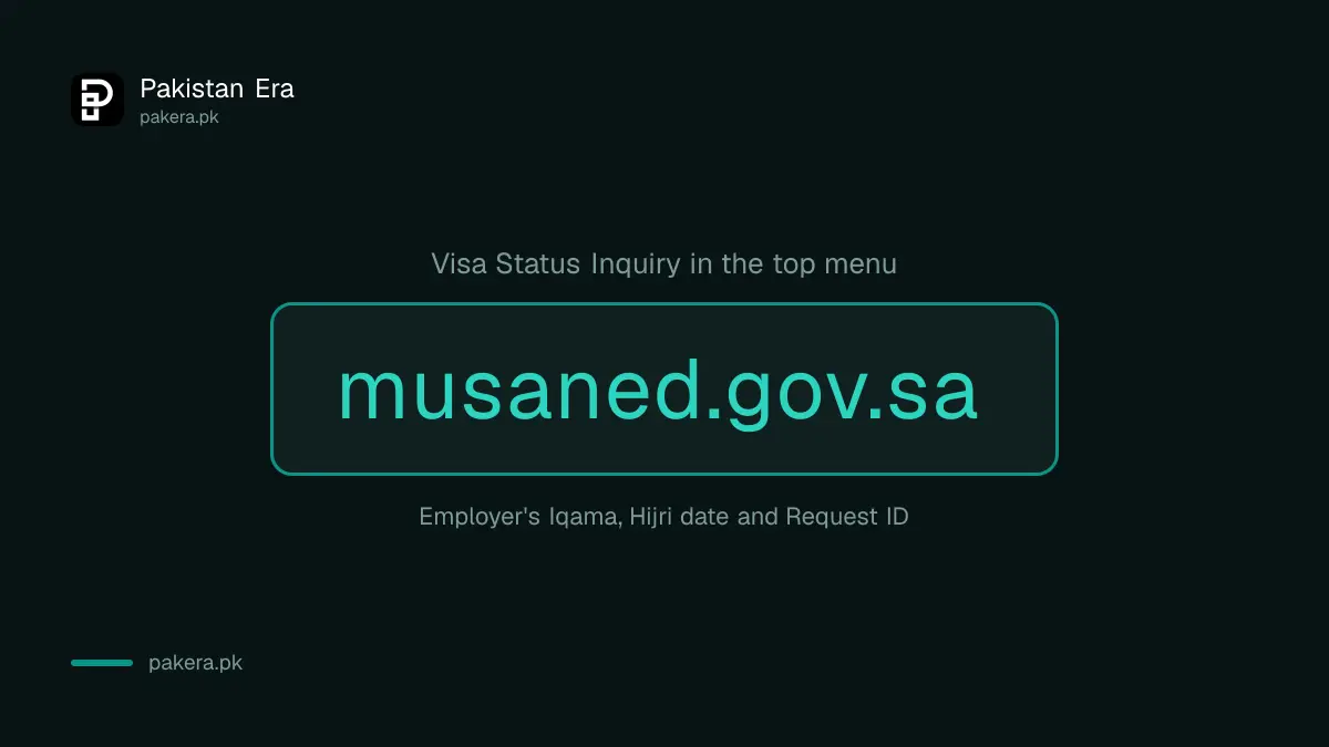 Musaned visa check on the Visa Status Inquiry page with Iqama, Hijri date and Request ID