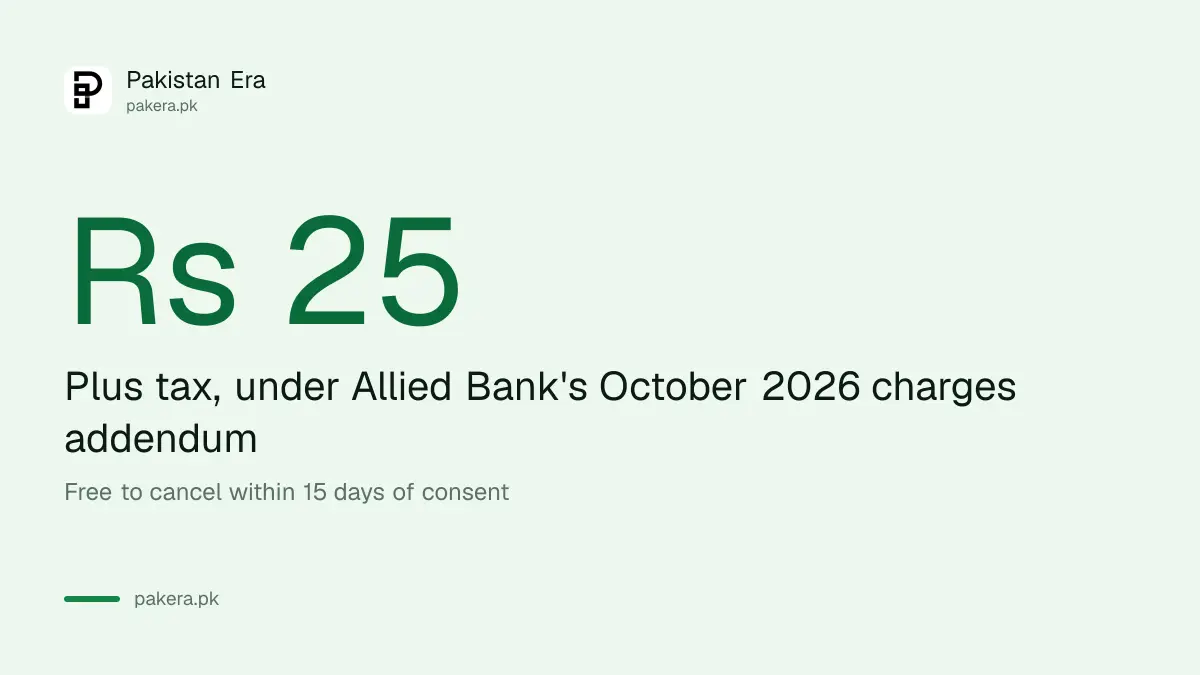 Allied Bank myABL WhatsApp Banking monthly fee of Rs 25 plus tax from October 2026