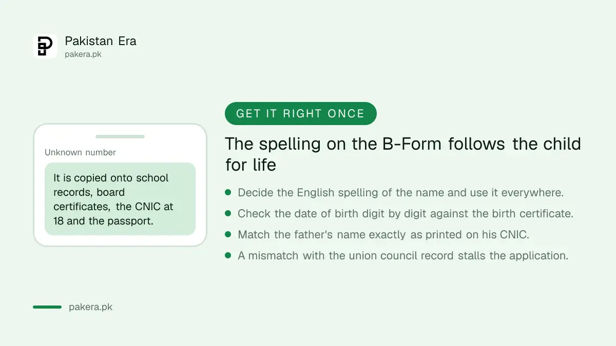 B-Form spelling follows the child onto every later document