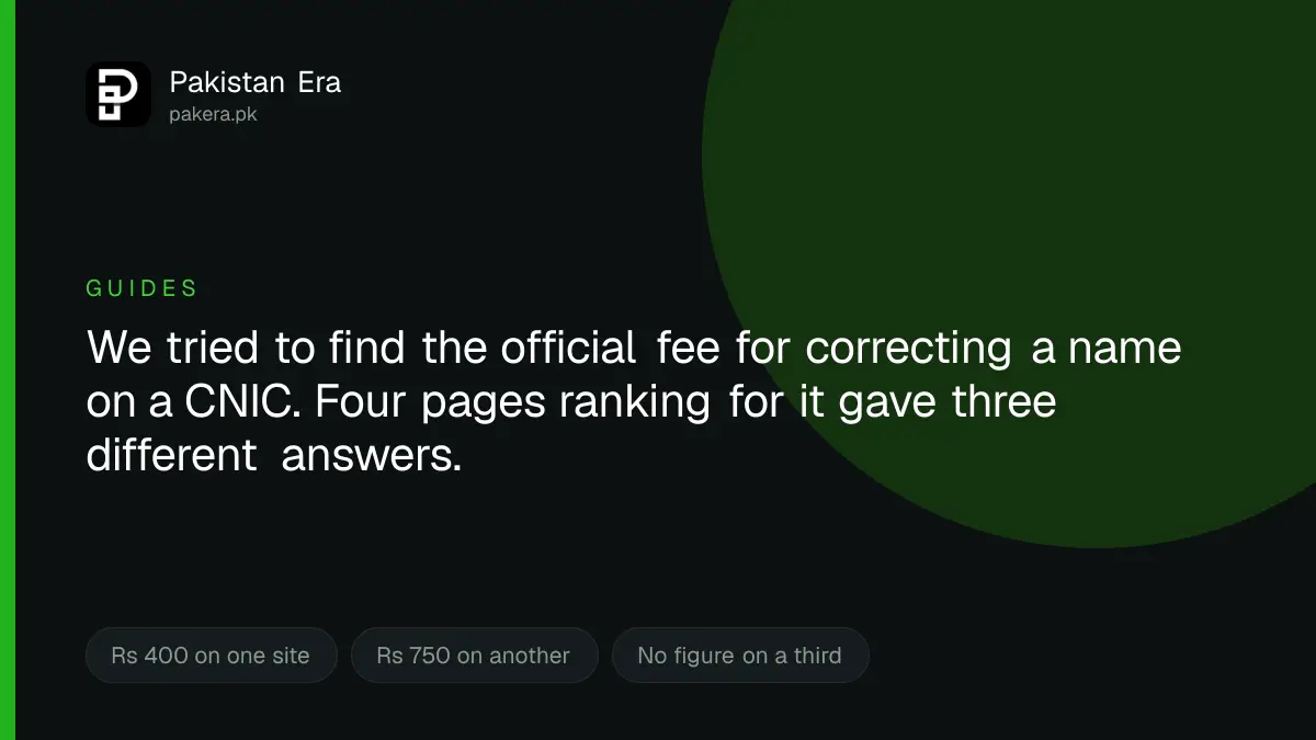 Sites ranking for NADRA CNIC fees give different figures