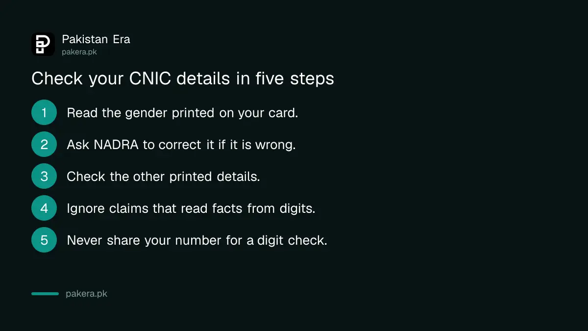 Five steps to check the gender and details printed on a Pakistani CNIC
