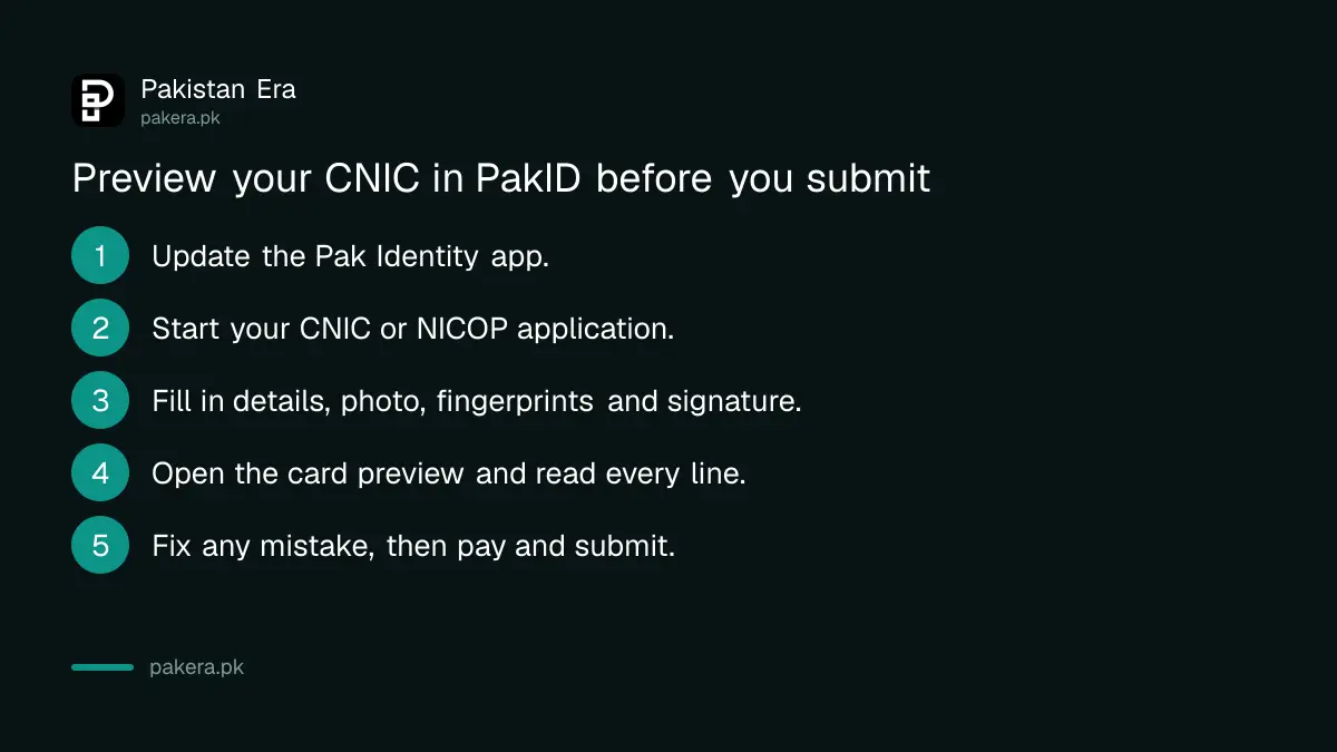 Steps to preview your CNIC in the PakID app before submitting the application