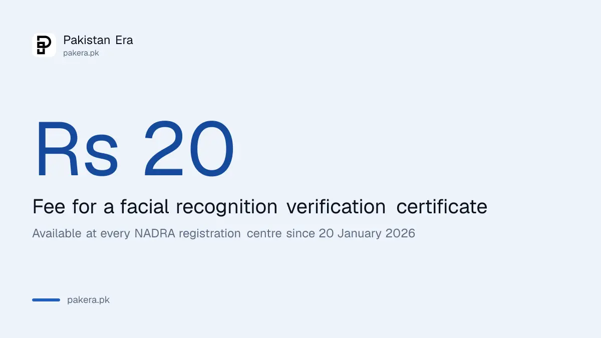 NADRA facial recognition verification certificate costs Rs 20