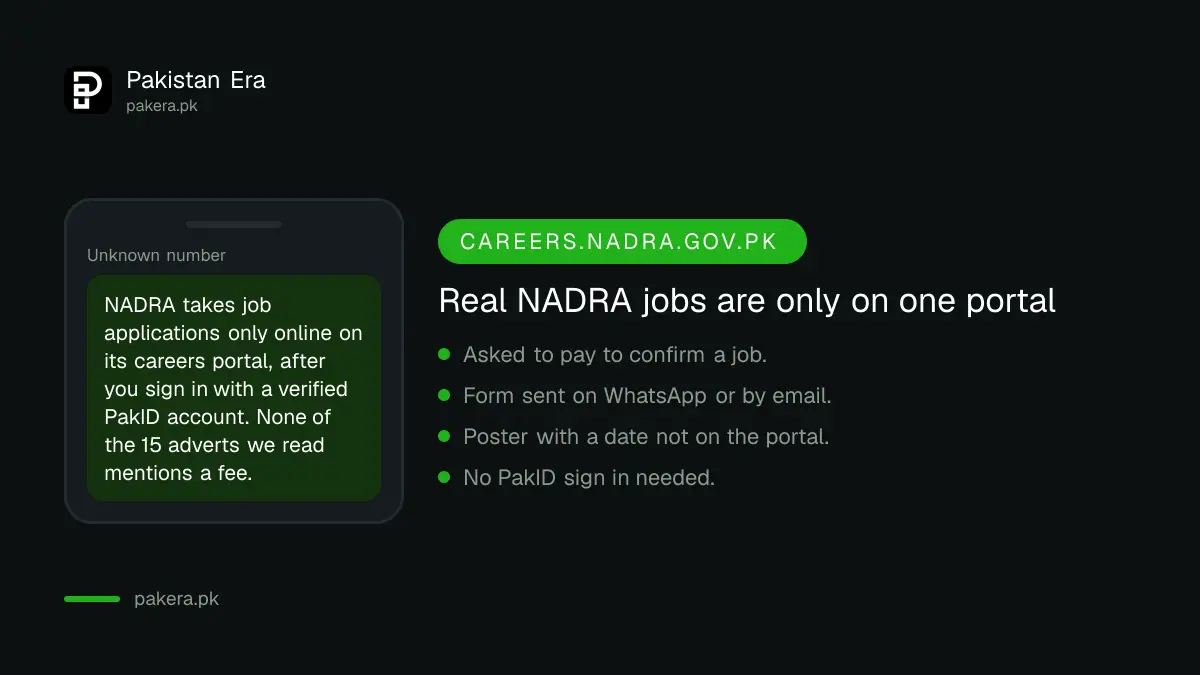 How to spot a fake NADRA job advert: real ones are only on careers.nadra.gov.pk with PakID sign in and no fee
