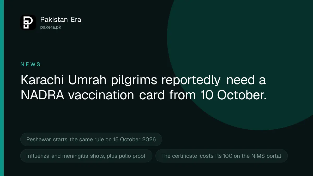 NADRA vaccination card for Umrah pilgrims travelling from Pakistan