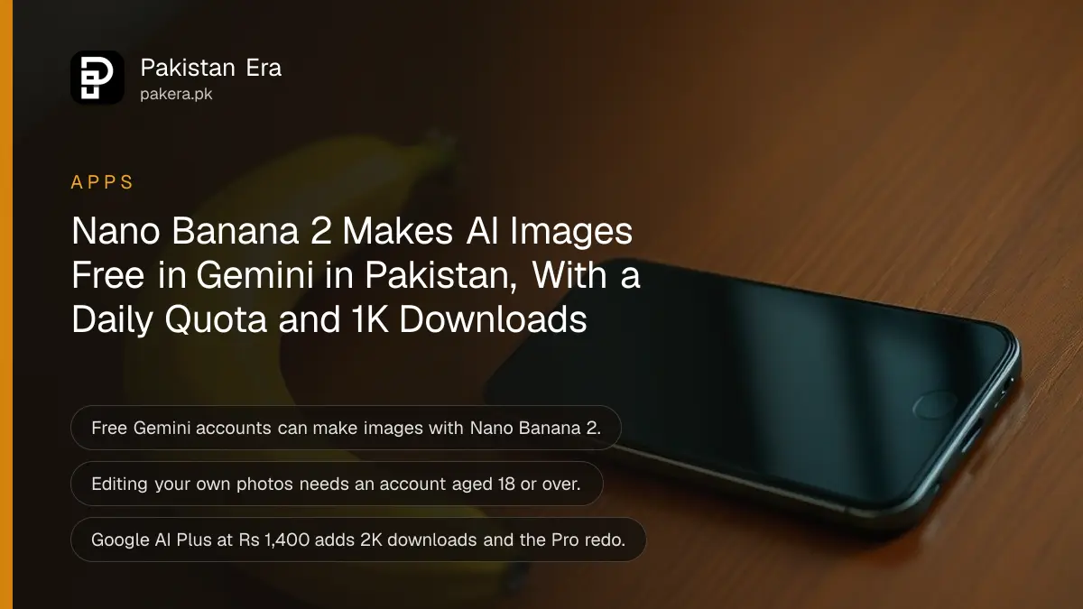A banana beside a smartphone on a wooden desk