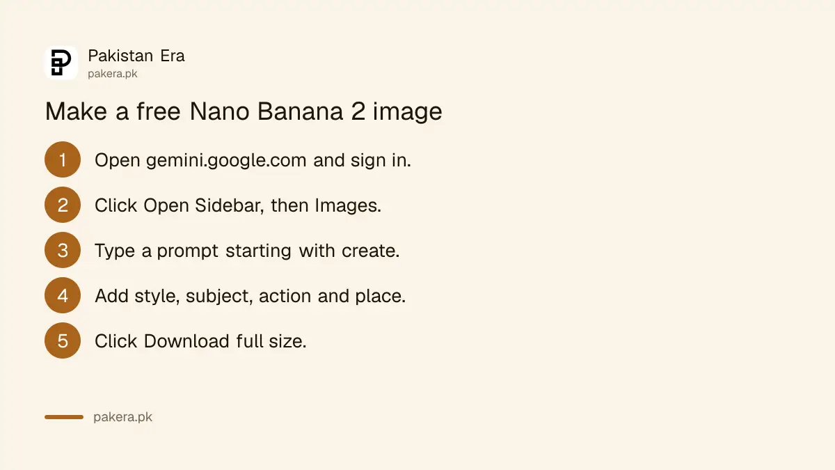 Steps to make a free Nano Banana 2 image in Gemini in Pakistan