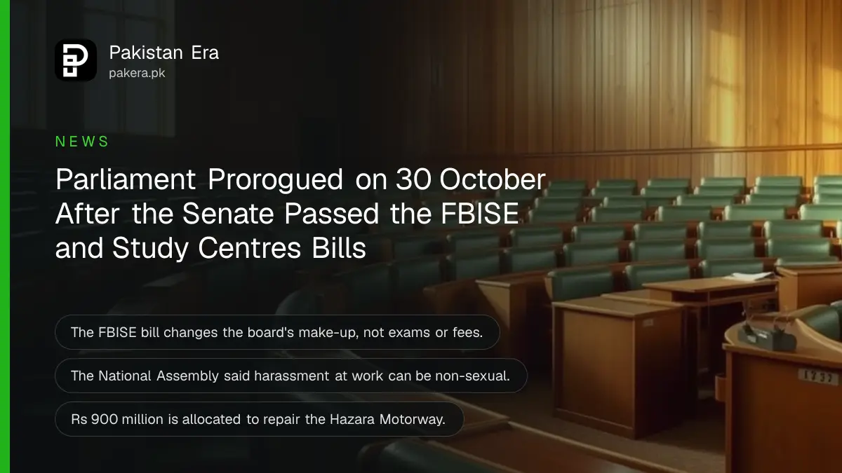An empty wood-panelled assembly hall with curved rows of green seats in soft light