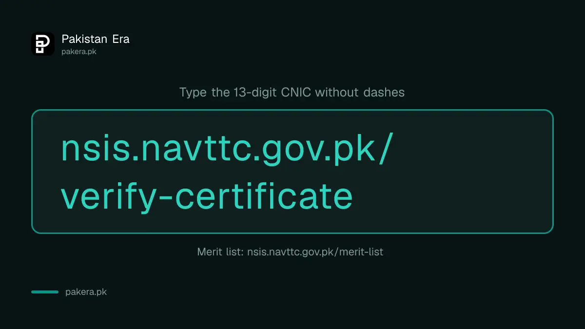 NAVTTC certificate verification address on the NSIS portal and the CNIC field