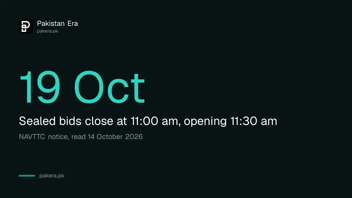 The 19 October 2026 bid deadline for NAVTTC international certification of PMYSDP trainees in Pakistan