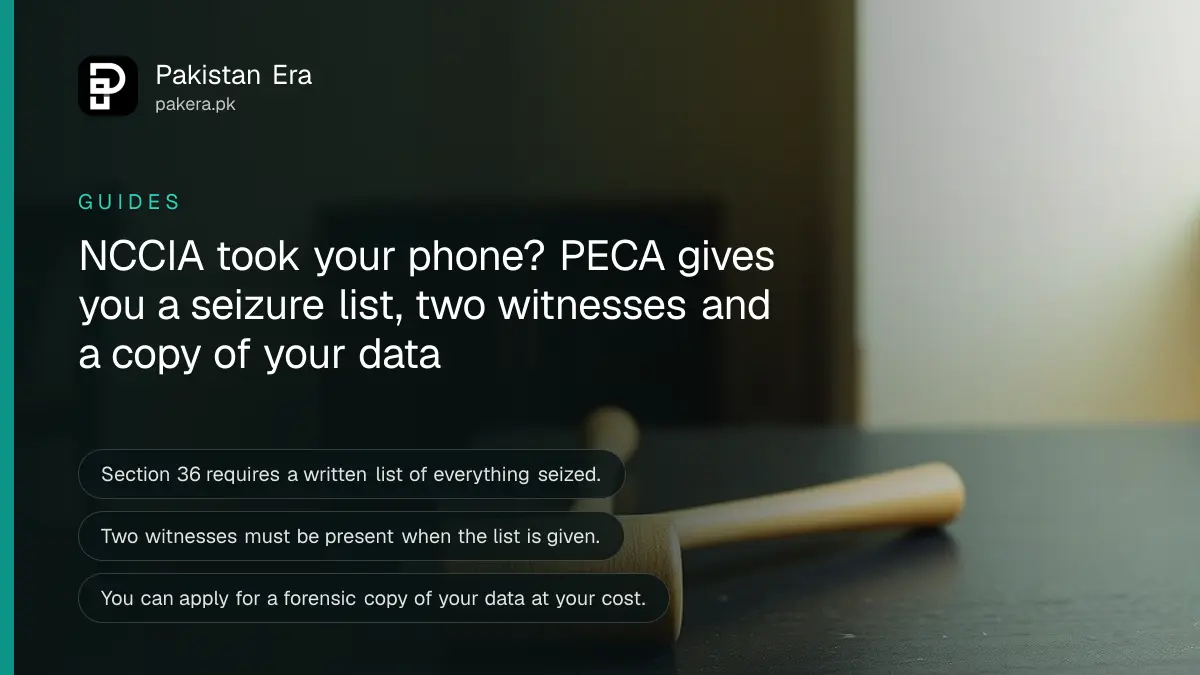 A wooden gavel on a dark wooden table, for an article on your rights when NCCIA seizes a phone in Pakistan