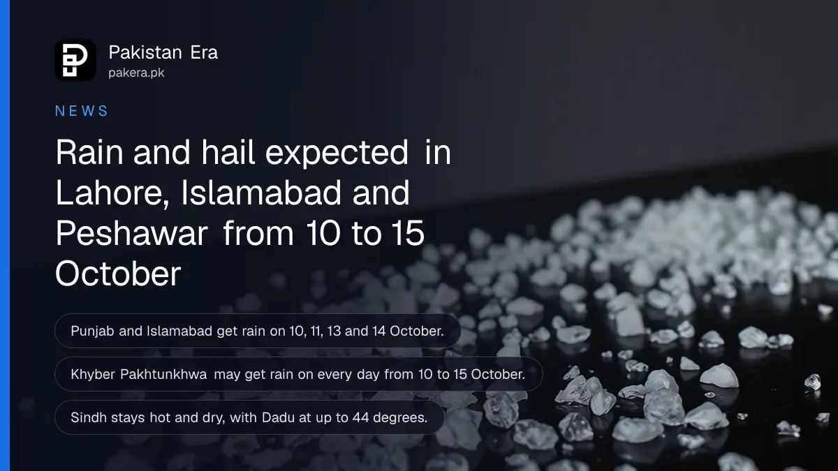 Small white hailstones scattered on a wet dark wooden table in cool overcast light, for NDMA's rain and hail advisory for 10 to 15 October 2026
