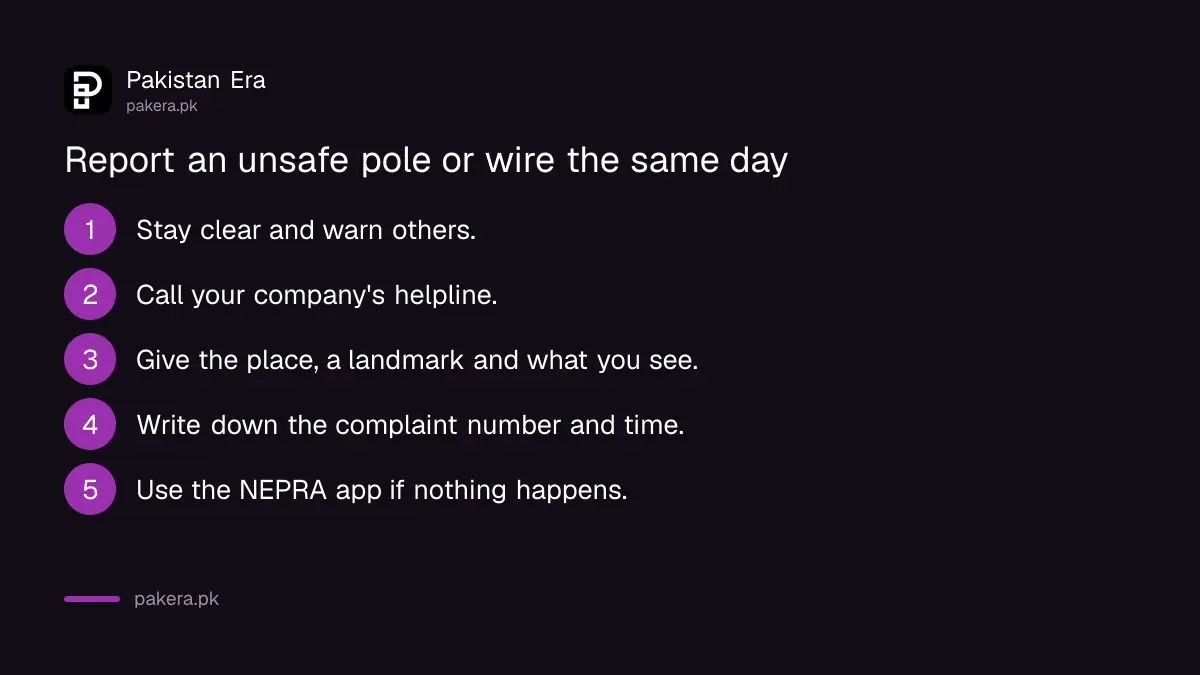 Steps to report an unsafe electric pole or wire
