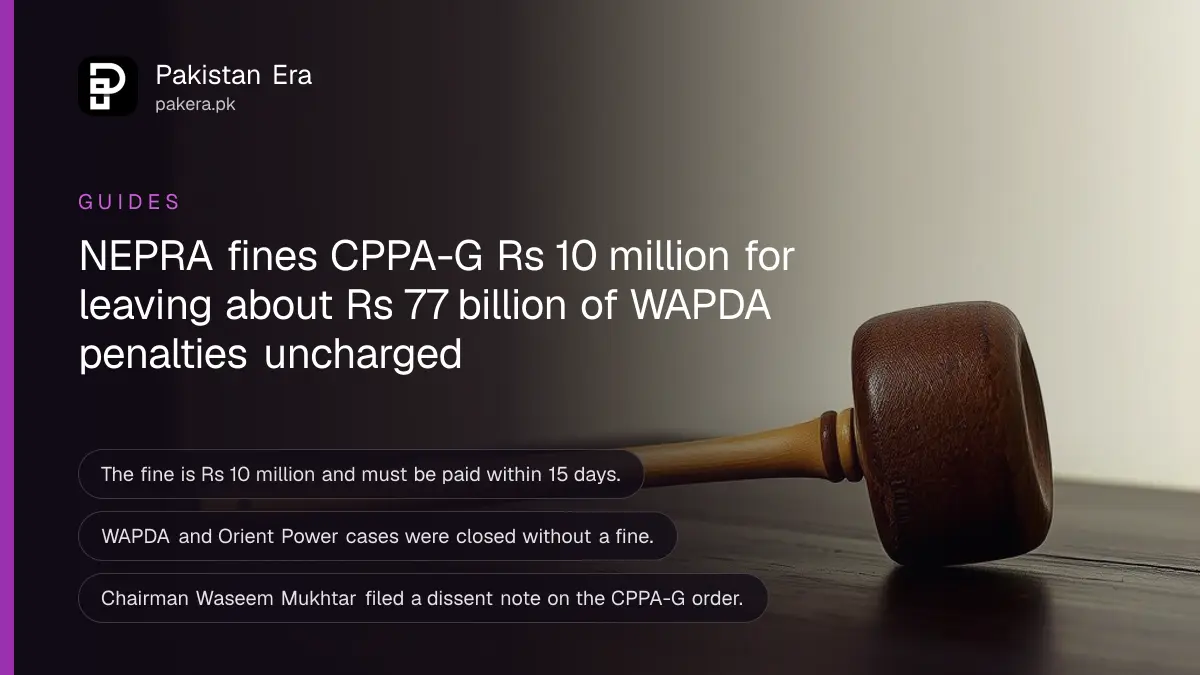 A wooden gavel on a dark wooden table, for a report on the NEPRA fine on CPPA-G