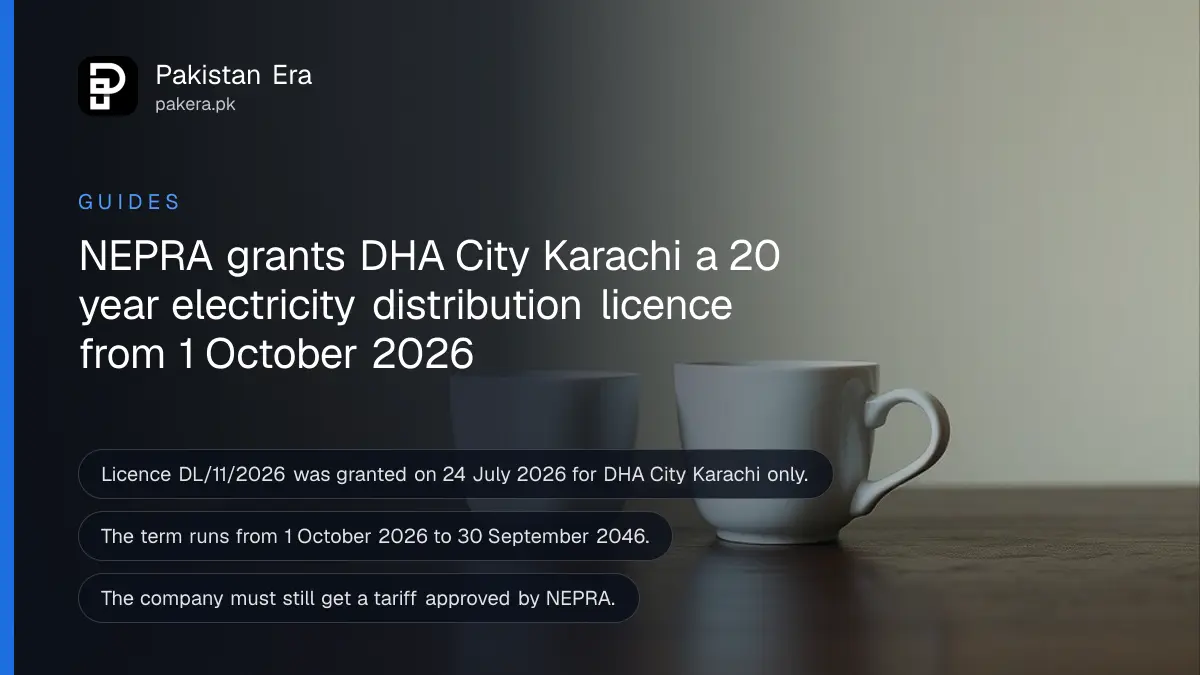 Two white ceramic cups on a dark wooden table, for a report on the DHA City Karachi electricity licence