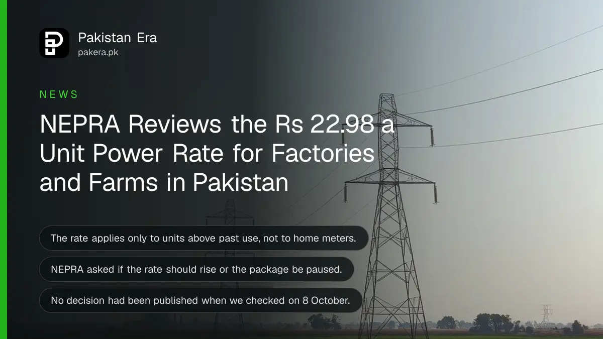 Rows of electricity pylons and a quiet factory building under a clear afternoon sky in Punjab
