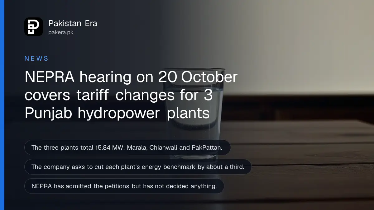 A glass of water on a dark wooden table, for an article on nepra hydropower tariff hearing