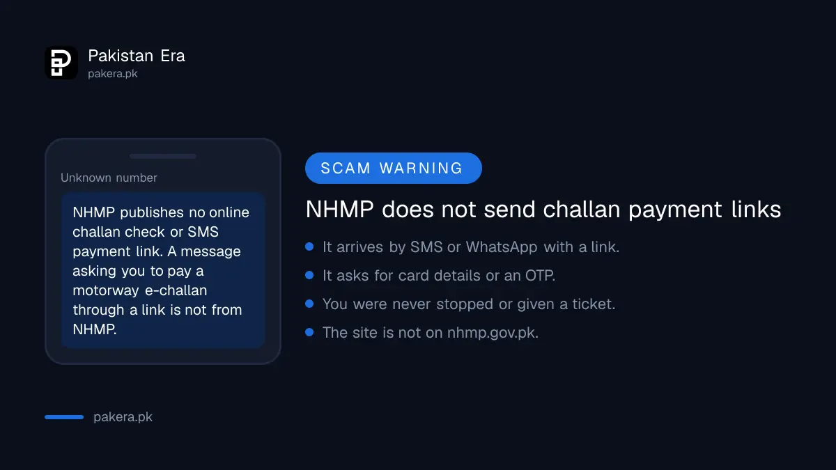 Warning signs of a fake motorway e-challan payment message in Pakistan