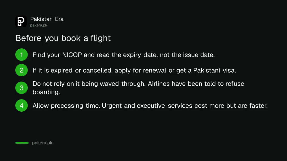 Checks to make before booking a flight to Pakistan on a NICOP