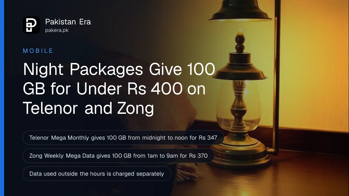 A glowing brass lamp beside a folded shawl and a cup of chai at night, for a guide to night internet packages on Jazz, Zong, Ufone and Telenor in Pakistan