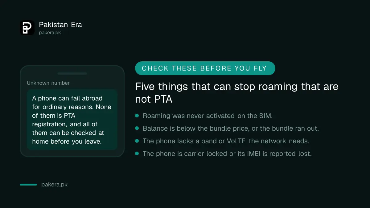 Checklist of things that can stop a phone roaming abroad that have nothing to do with PTA registration