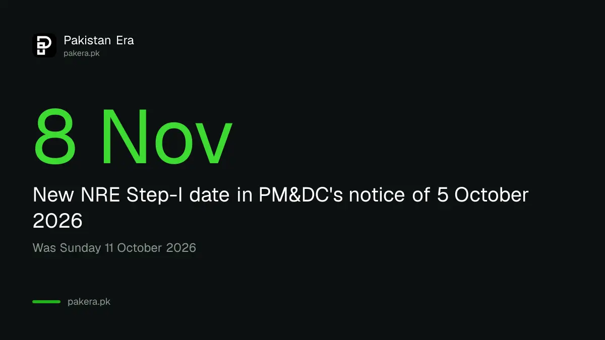 NRE Step-I exam moved to Sunday 8 November 2026 by PM&DC notice of 5 October