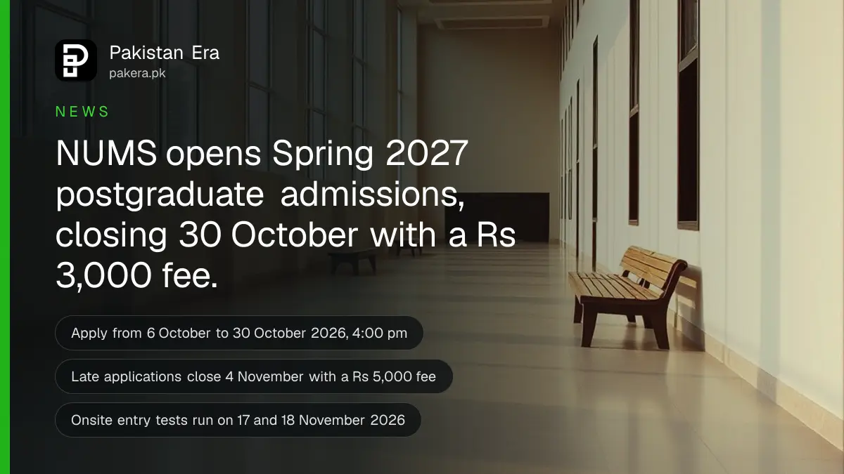 A quiet university corridor with tall windows and empty benches in soft morning light, in Islamabad