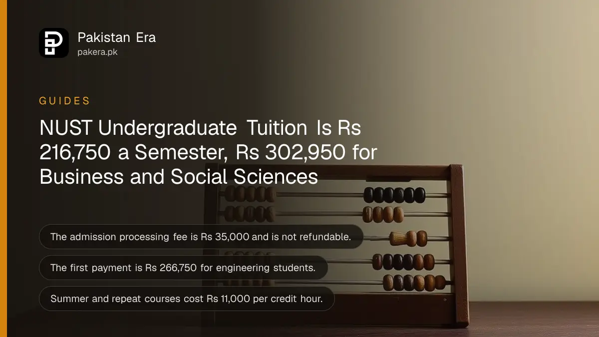 A wooden abacus on a dark wooden table, for a guide to NUST undergraduate fees in Pakistan