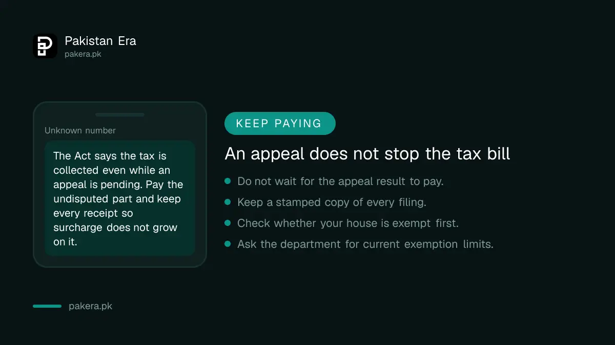 Warning that a pending appeal does not stop the Punjab property tax bill